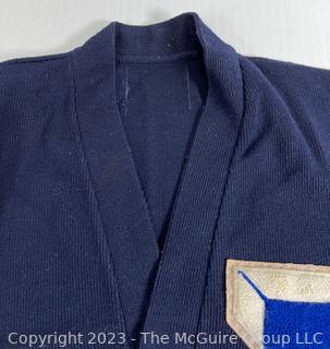 Navy Blue with "L" Varsity Wool Men's Letterman Cardigan Sweater.  No Label. 