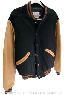 Vintage Excelled Black & Tan Wool & Leather Varsity Letterman Jacket