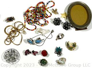 Group of Costume Jewelry and Photo Frame