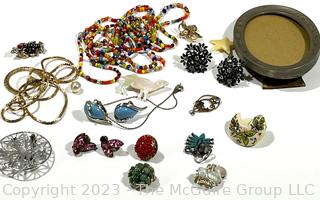 Group of Costume Jewelry and Photo Frame