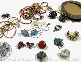 Group of Costume Jewelry and Photo Frame