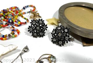 Group of Costume Jewelry and Photo Frame