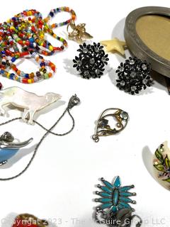 Group of Costume Jewelry and Photo Frame