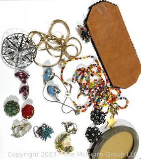 Group of Costume Jewelry and Photo Frame