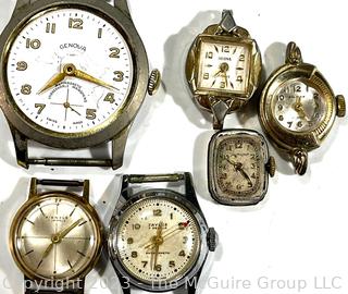 Six (6) Vintage Wrist Watches Untested. Various manufacturers.