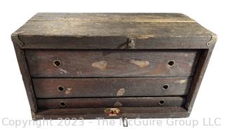 Multi Drawer Wood Machinist Tool Chest. Missing Front Cover and Knobs. Measures 19w x 9d x 11" Tall