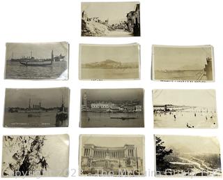 Ten  10) Real Photo Postcards, Italy circa 1920 Includes Harbor Scenes and Ships. 