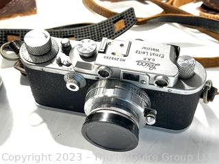 Leica DRP Ernst Leitz Wetzlar Germany No. 258280 Camera F=5CM 1:3,5 + ARGUS Tele-Sandmar Lens, Leather Case. Untested (was 94JT)