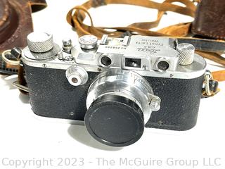 Leica DRP Ernst Leitz Wetzlar Germany No. 258280 Camera F=5CM 1:3,5 + ARGUS Tele-Sandmar Lens, Leather Case. Untested (was 94JT)