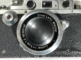 Leica DRP Ernst Leitz Wetzlar Germany No. 258280 Camera F=5CM 1:3,5 + ARGUS Tele-Sandmar Lens, Leather Case. Untested (was 94JT)