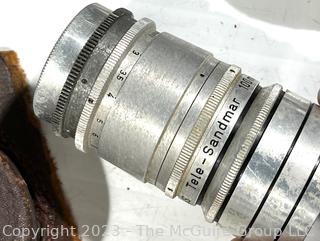 Leica DRP Ernst Leitz Wetzlar Germany No. 258280 Camera F=5CM 1:3,5 + ARGUS Tele-Sandmar Lens, Leather Case. Untested (was 94JT)