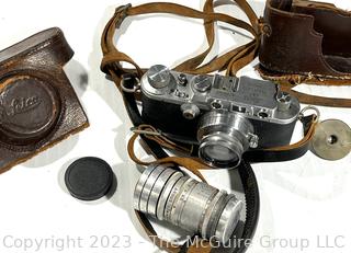 Leica DRP Ernst Leitz Wetzlar Germany No. 258280 Camera F=5CM 1:3,5 + ARGUS Tele-Sandmar Lens, Leather Case. Untested (was 94JT)