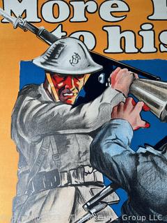 Original Unrestored World War I War Savings Stamps Propaganda Poster "More Power to His Elbow: Have You Pledged W.S.S. ..." Measures 20.5 x 27.5". Crane Litho Co. c 1918