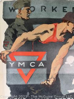 Original Unrestored 1918 World War I YMCA Propaganda Poster "Workers, Lend Your Strength To The Red Triangle ... WWI United War Work Campaign. Measures 20 x 32". 