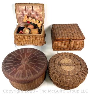 Four (4) Antique Sewing Baskets 