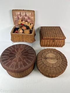 Four (4) Antique Sewing Baskets 