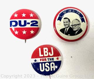 Three (3) Political Campaign Buttons 1964 Goldwater & Miller & LBJ