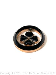 Round Inset Black Glass in Gold Plated Surround Four Leaf Clover Pendant