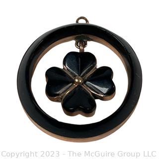 Round Inset Black Glass in Gold Plated Surround Four Leaf Clover Pendant