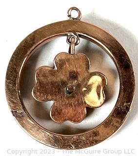 Round Inset Black Glass in Gold Plated Surround Four Leaf Clover Pendant