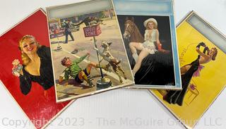 Four (4) Vintage Pin Up Calendar Pages.  12" x 16".