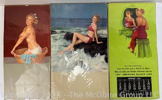 Three (3) 1950"s Pin Up Calendar Pages. 
