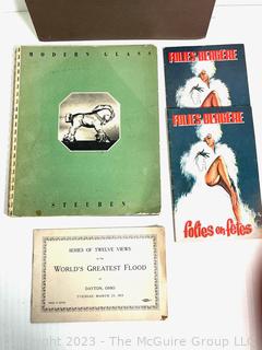 Matted Print, Folies Berger Programs, Steuben Glass Photo Book and Dayton Ohio Flood Photo history