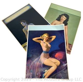 Three (3) Vintage Nude Pin Up Calendar Pages. 12" x 16".