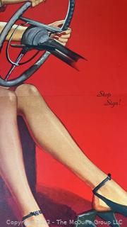 Original 1949 Lithograph Pin-Up Calendar Page by Del Masters Titled “Stop Sign” 22" x 48"