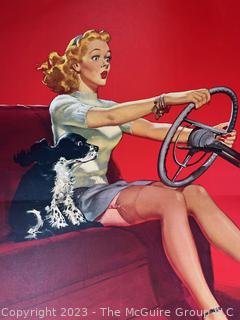 Original 1949 Lithograph Pin-Up Calendar Page by Del Masters Titled “Stop Sign” 22" x 48"