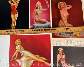 Five (5) Vintage Pin Up Calendar Pages. Various sizes.