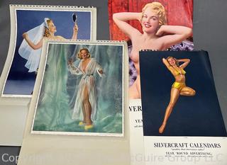 Four (4) Vintage Nude Pin Up Calendar Pages.