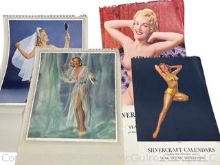 Four (4) Vintage Nude Pin Up Calendar Pages.