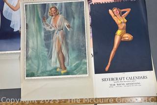 Four (4) Vintage Nude Pin Up Calendar Pages.