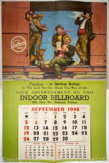 Original 1948 Hobo Train Themed Lithograph Pin-Up Calendar Page by Art Frahm Titled “Birds of a Feather".  29" x 48"
