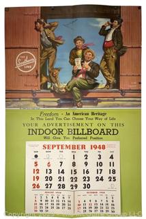 Original 1948 Hobo Train Themed Lithograph Pin-Up Calendar Page by Art Frahm Titled “Birds of a Feather".  29" x 48"
