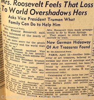 The Evening Star Newspaper, Washington D.C. April 12 1945 President Roosevelt Dead