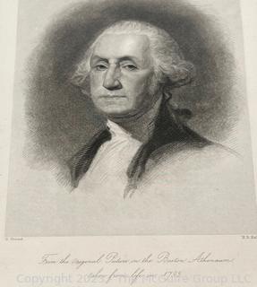 Framed Under Glass Engraving of President George Washington 1957 Athenaeum Portrait of Painting by Gilbert Stuart’s, H B Hall 