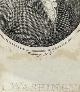 Unframed Matted Engraving of George Washington by W. Grainger Based on Fictitious Portrait, by Archibald Robertson.  George Washington is President of the United States at this time, and is depicted in civilian dress.  Published in "View of the United States. By W. Winterbottom. London, 1795".  7" x 9"