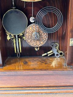 Eastlake Carved Walnut Chiming Parlor Mantel Clock with Pendulum and Keys, Circa 1890.  22" tall (was 0203XBB)