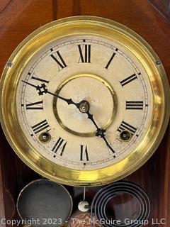 Eastlake Carved Walnut Chiming Parlor Mantel Clock with Pendulum and Keys, Circa 1890.  22" tall (was 0203XBB)