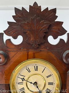 Eastlake Carved Walnut Chiming Parlor Mantel Clock with Pendulum and Keys, Circa 1890.  22" tall (was 0203XBB)