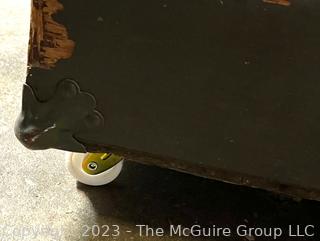 Vintage Green Painted Wooden Storage Locker Stenciled "RECORD BOOKS" on Casters.   16 x 32" 