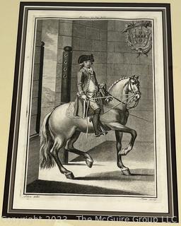 Framed Under Glass Engraving of Carlos De Andrade on Horseback c 1790.  14" x 17.5"