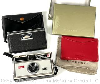 Kodak Instamatic 104 film camera, opera glasses, NIB Levenger & Leather Wallet 