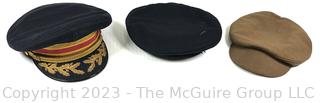 Three (3) Military Hats Including US Army Officer's Dress Blues Uniform Visor Cap, US Navy and British Alkit Cap