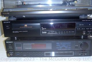 Home Stereo System Including Sony Receiver, Sony DVD Player, and Technics SL-QD35 Quartz Lock Direct-Drive Automatic Turntable, Works (was Phono3)