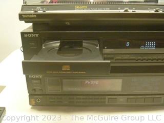 Home Stereo System Including Sony Receiver, Sony DVD Player, and Technics SL-QD35 Quartz Lock Direct-Drive Automatic Turntable, Works (was Phono3)