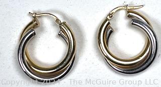 14kt Yellow & White Gold Twist Hoop Earrings. 2.6 Grams