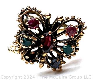 14kt Gold Butterfly Ring with Multi Color Stones. Missing Stone, UNMARKED   4.2 grams